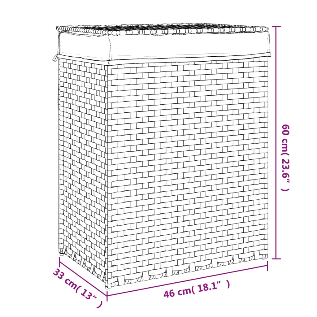Wasmand met deksel 46x33x60 cm poly rattan zwart