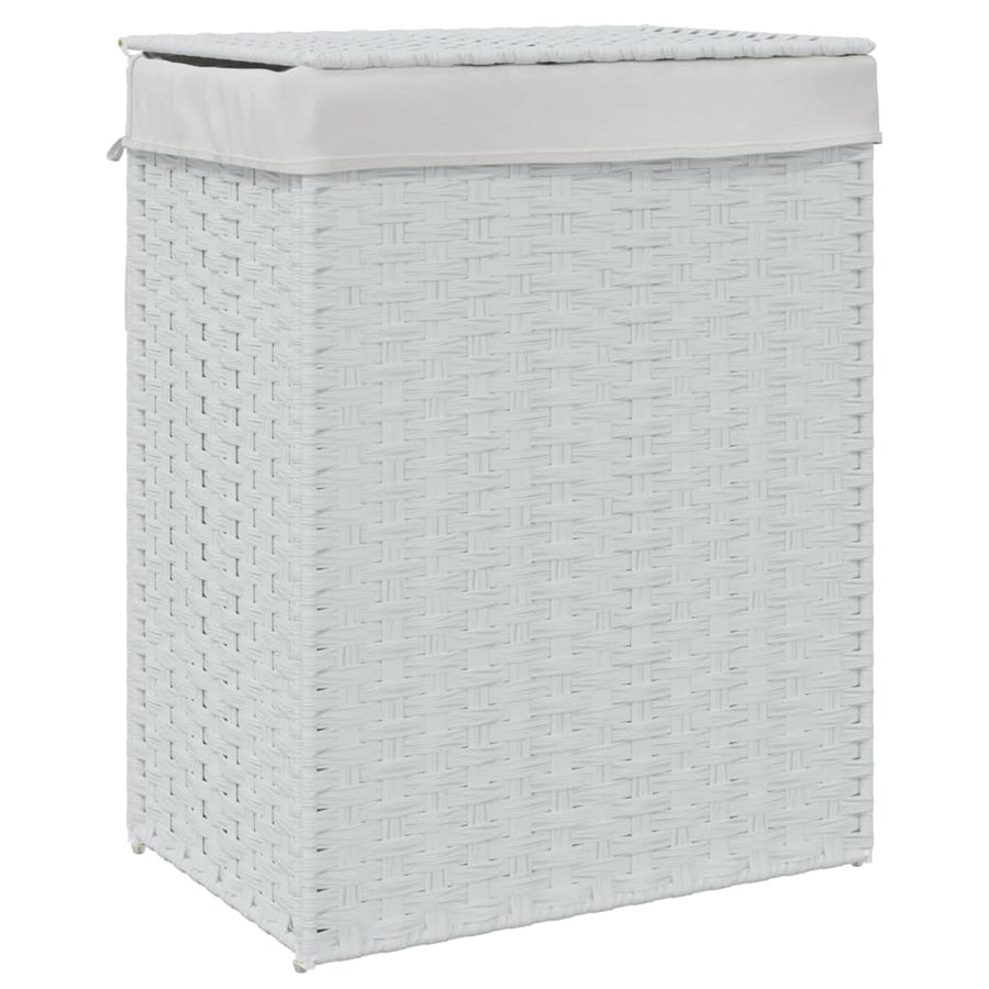 Wasmand met deksel 46x33x60 cm poly rattan wit