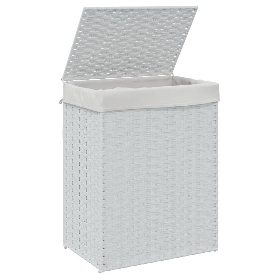 Wasmand met deksel 46x33x60 cm poly rattan wit