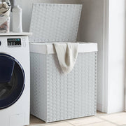 Wasmand met deksel 46x33x60 cm poly rattan wit