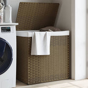 Wasmand 2 vakken 53x35x57 cm poly rattan bruin