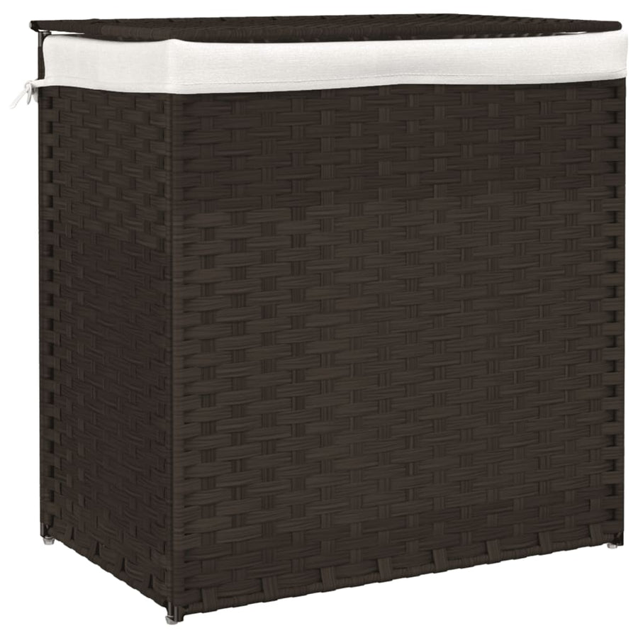 Wasmand met 2 vakken 53x35x57 cm poly rattan donkerbruin