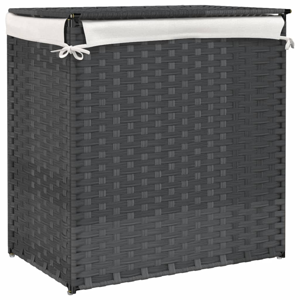 Wasmand met 2 vakken 53x35x57 cm poly rattan grijs