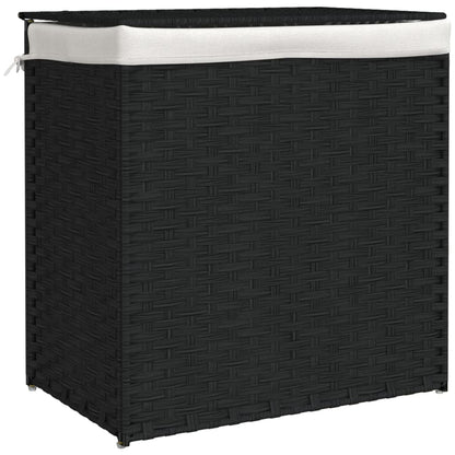 Wasmand met 2 vakken 53x35x57 cm poly rattan zwart