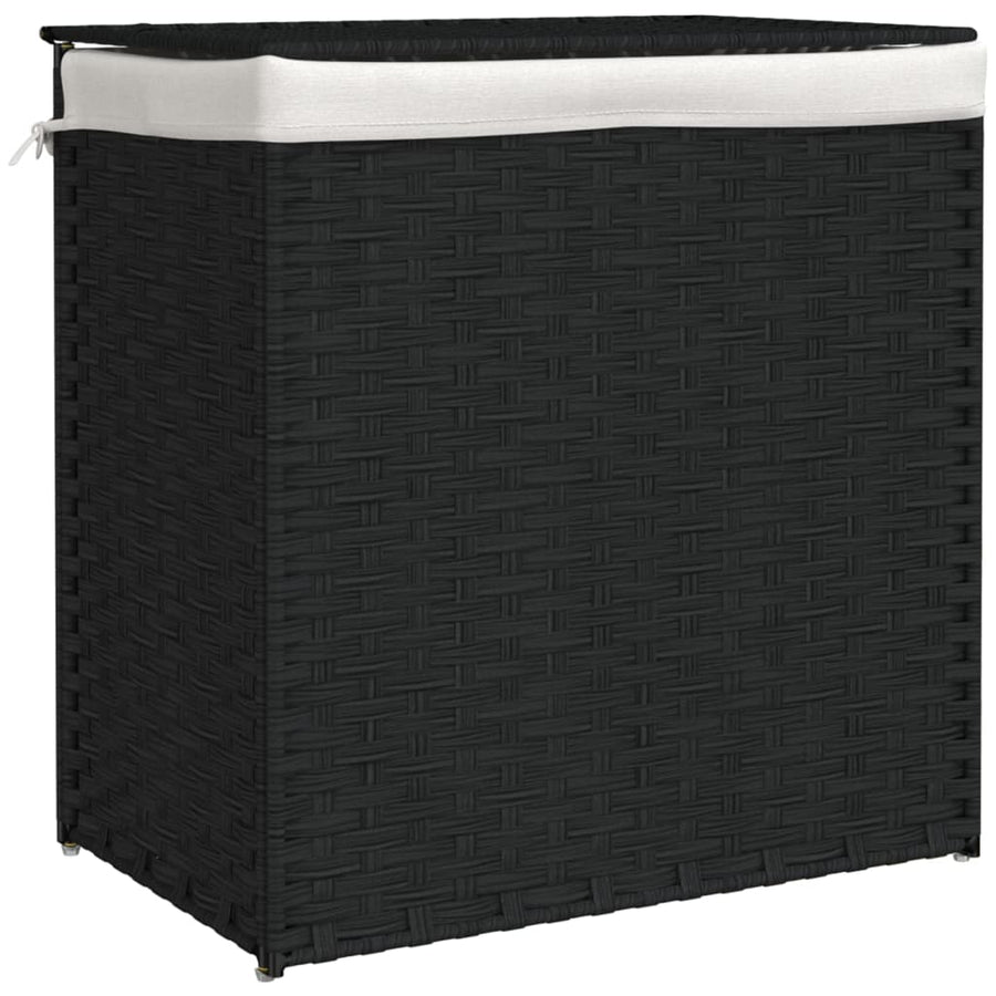 Wasmand met 2 vakken 53x35x57 cm poly rattan zwart
