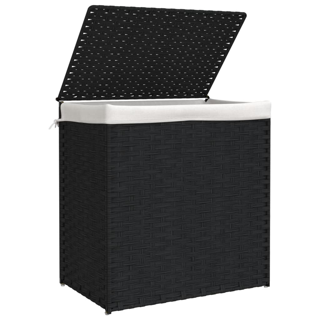 Wasmand met 2 vakken 53x35x57 cm poly rattan zwart