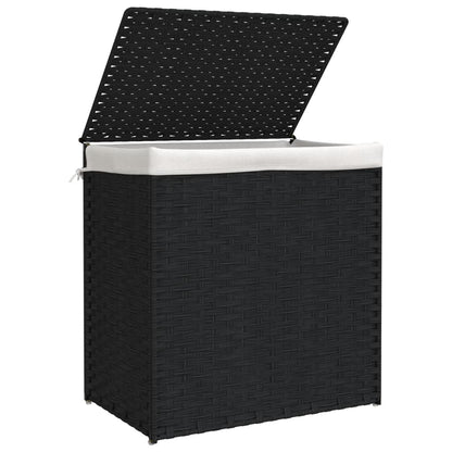 Wasmand met 2 vakken 53x35x57 cm poly rattan zwart