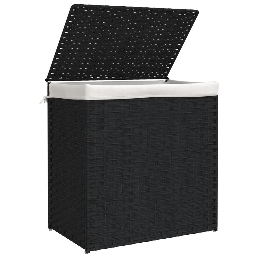 Wasmand met 2 vakken 53x35x57 cm poly rattan zwart