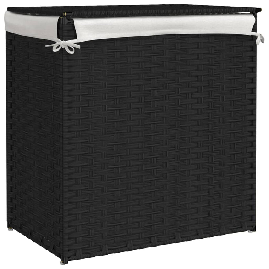 Wasmand met 2 vakken 53x35x57 cm poly rattan zwart