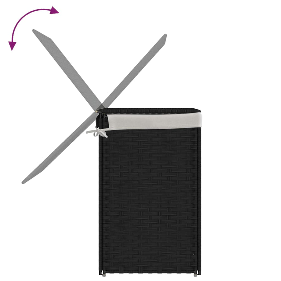 Wasmand met 2 vakken 53x35x57 cm poly rattan zwart