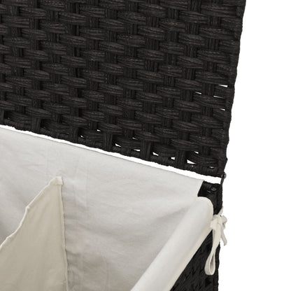 Wasmand met 2 vakken 53x35x57 cm poly rattan zwart
