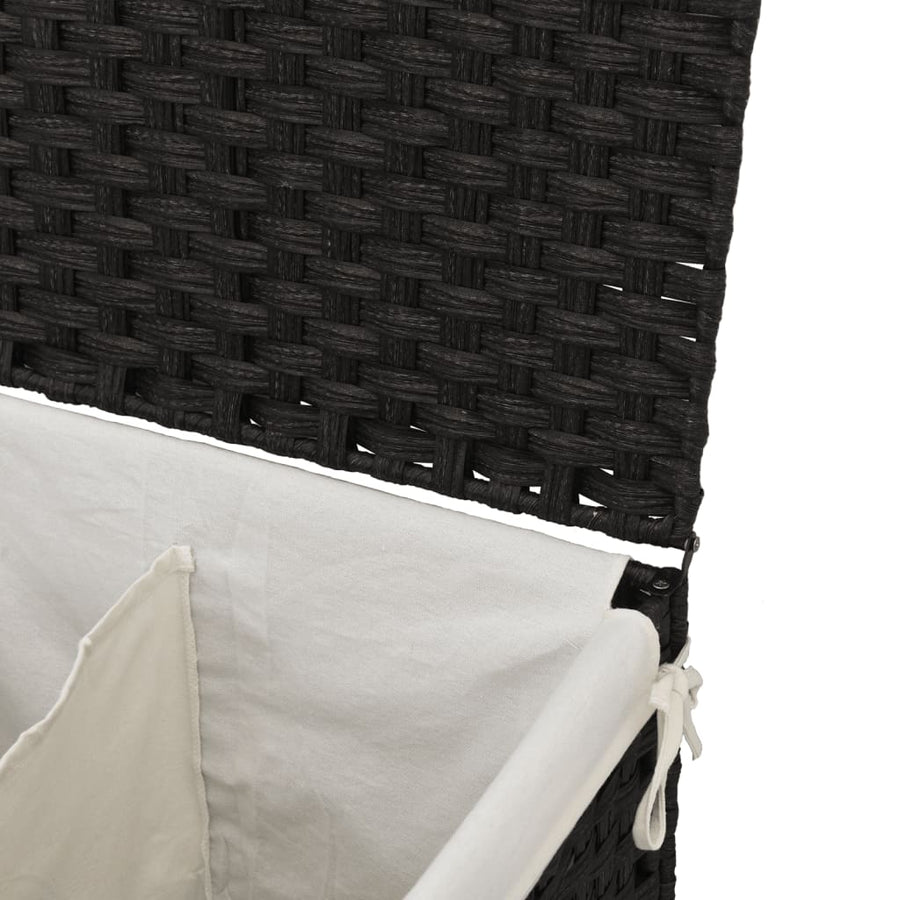 Wasmand met 2 vakken 53x35x57 cm poly rattan zwart