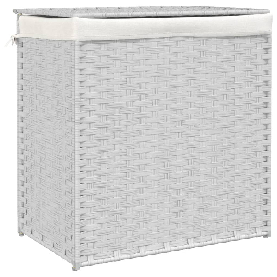 Wasmand met 2 vakken 53x35x57 cm poly rattan wit