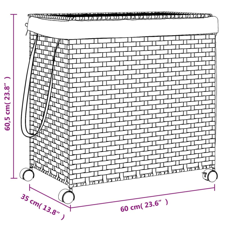 Wasmand op wielen 60x35x60,5 cm rattan