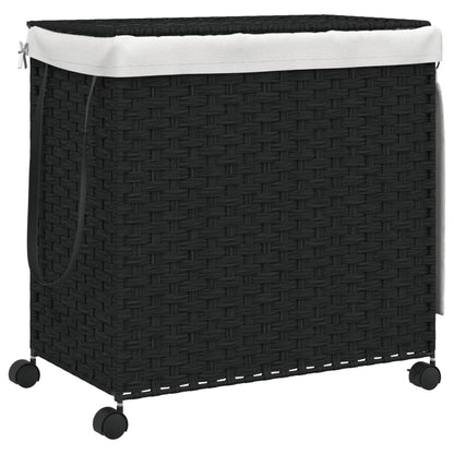 Wasmand op wielen 60x35x60,5 cm rattan zwart