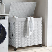 Wasmand 60x35x60.5 cm rattan wit met wielen