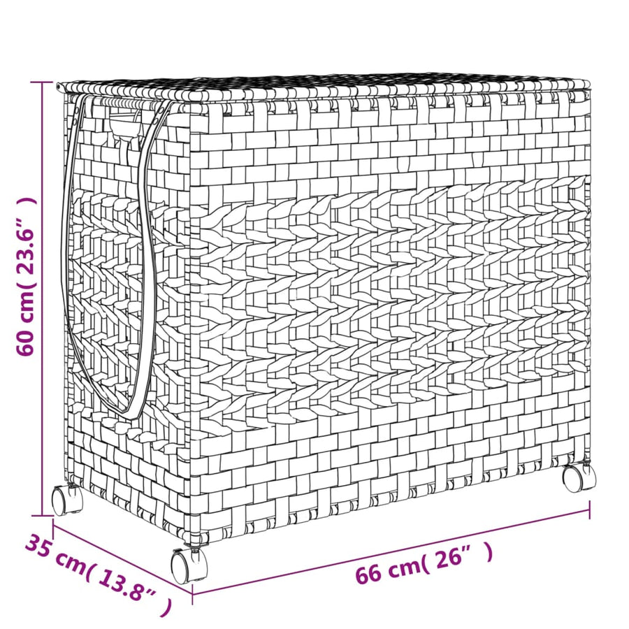 Wasmand op wielen 66x35x60 cm rattan