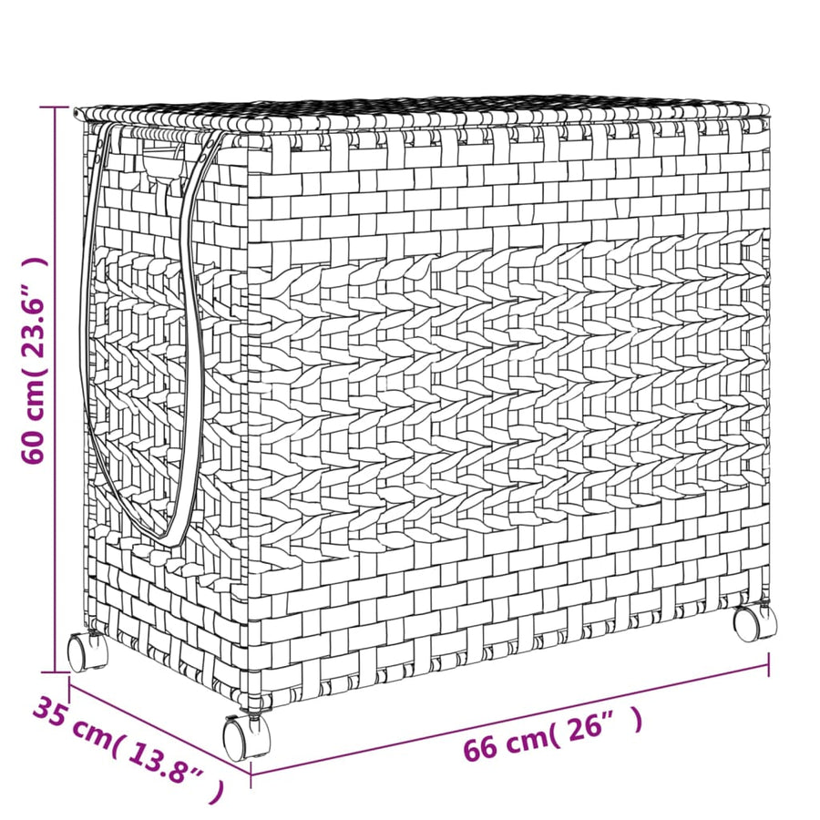 Wasmand op wielen 66x35x60 cm rattan donkerbruin
