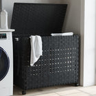 Laundry basket on wheels 66x35x60 cm rattan black