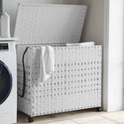 Laundry basket on wheels 66x35x60 cm rattan white