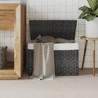 Laundry basket with lid 55.5x35x34 cm poly rattan grey
