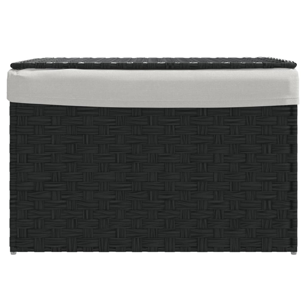 Wasmand met deksel 55,5x35x34 cm poly rattan zwart