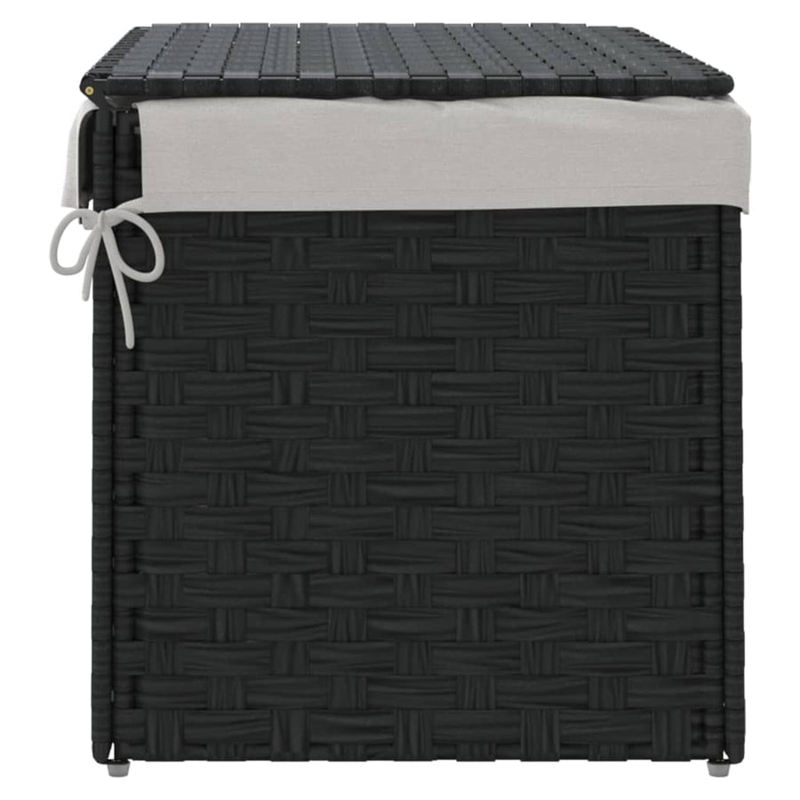 Wasmand met deksel 55,5x35x34 cm poly rattan zwart