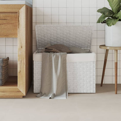 Wasmand met deksel 55,5x35x34 cm poly rattan wit