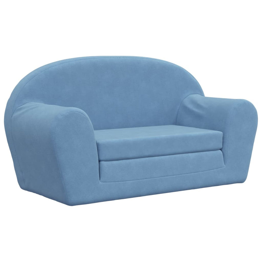 Kinder 2-Zits Zacht Pluche Blauw Slaapbank