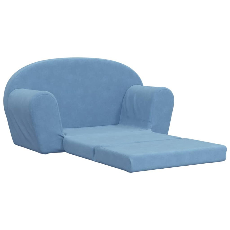 Kinder 2-Zits Zacht Pluche Blauw Slaapbank