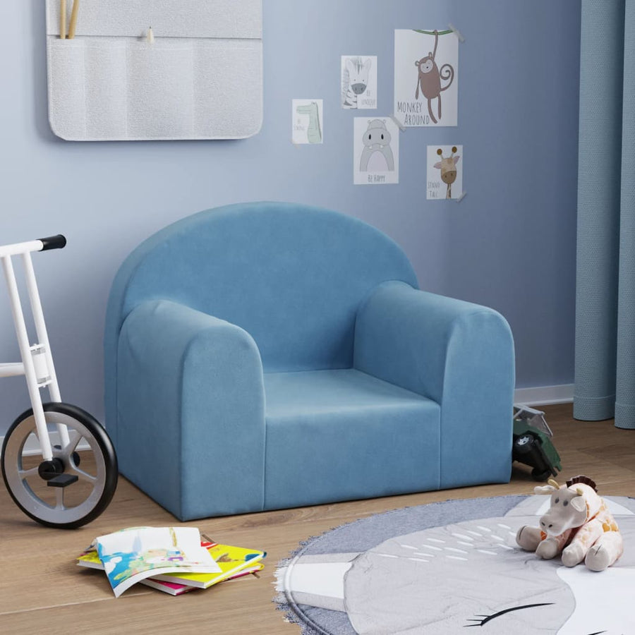 Kinderbank Zacht Pluche Blauw Stoel
