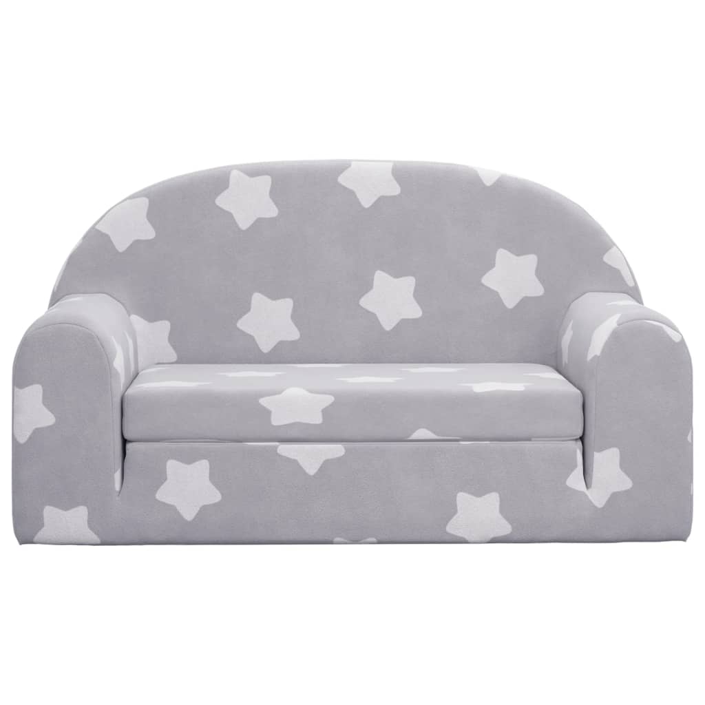 Kinderslaapbank 2-Zits Met Sterren Zacht Pluche Lichtgrijs en wit