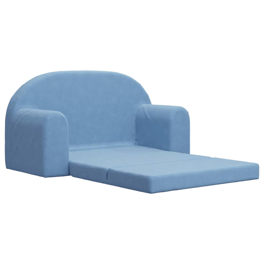 Kinder 2-Zits Zacht Pluche Blauw Slaapbank