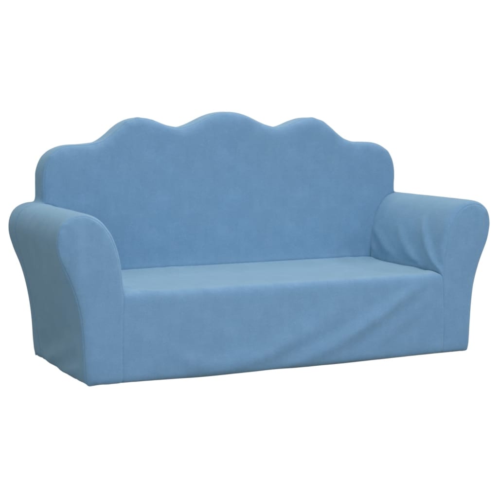 Kinderbank 2-Zits Zacht Pluche Blauw Tweezitsbank