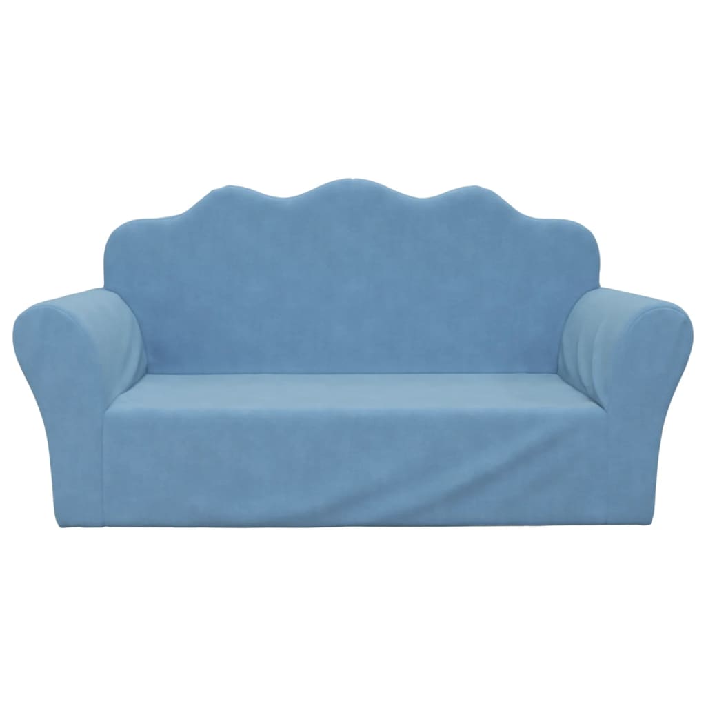 Kinderbank 2-Zits Zacht Pluche Blauw Tweezitsbank