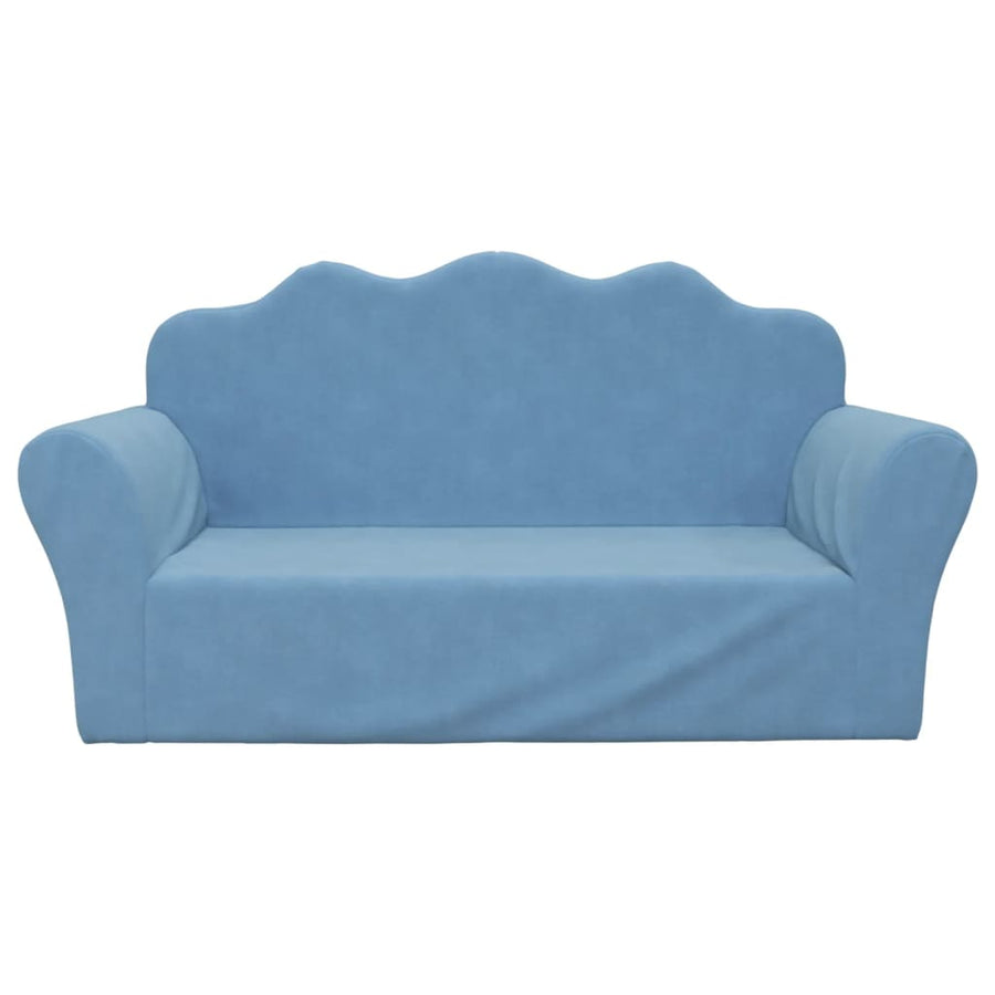 Kinderbank 2-Zits Zacht Pluche Blauw Tweezitsbank