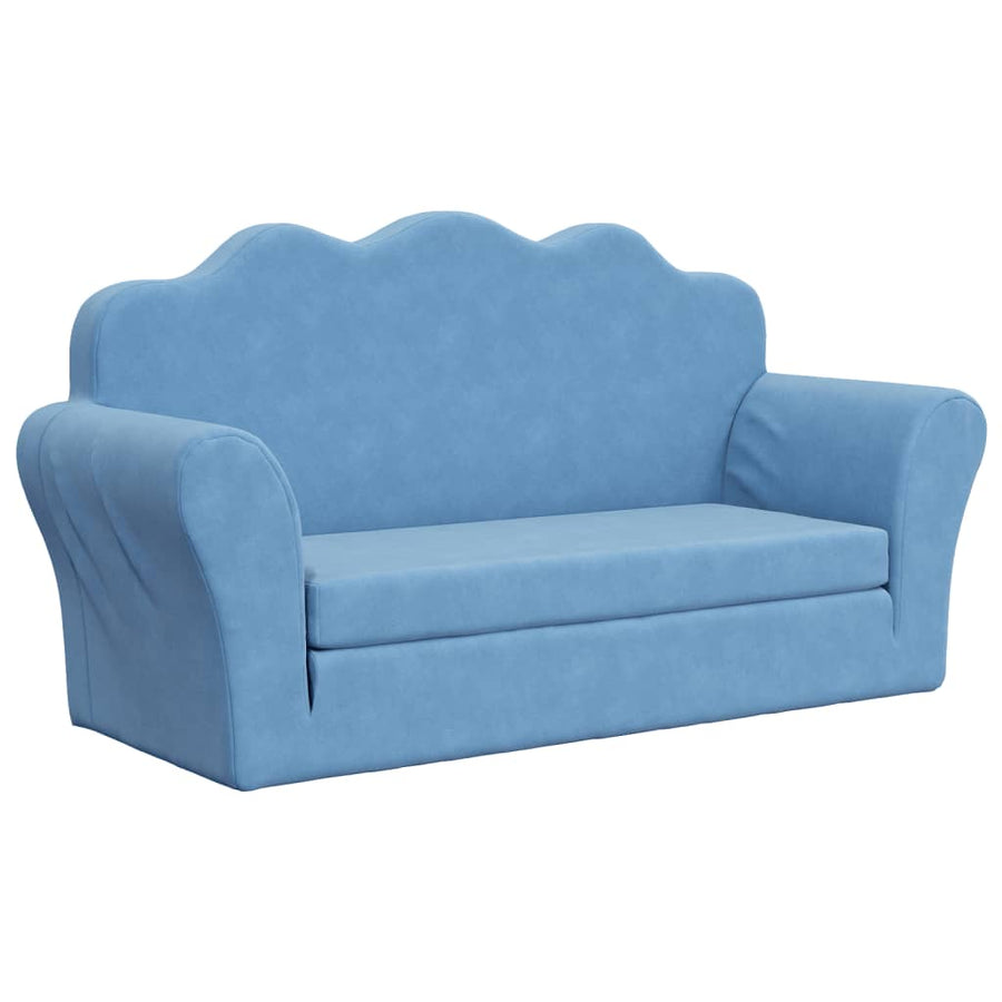 Kinder 2-Zits Zacht Pluche Blauw Slaapbank