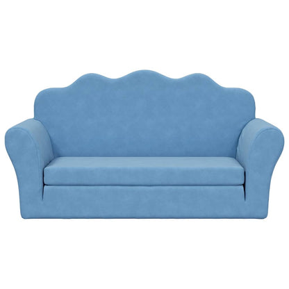 Kinder 2-Zits Zacht Pluche Blauw Slaapbank