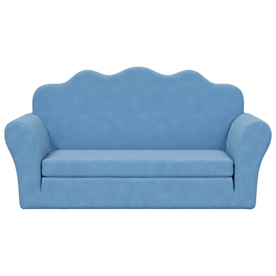 Kinder 2-Zits Zacht Pluche Blauw Slaapbank