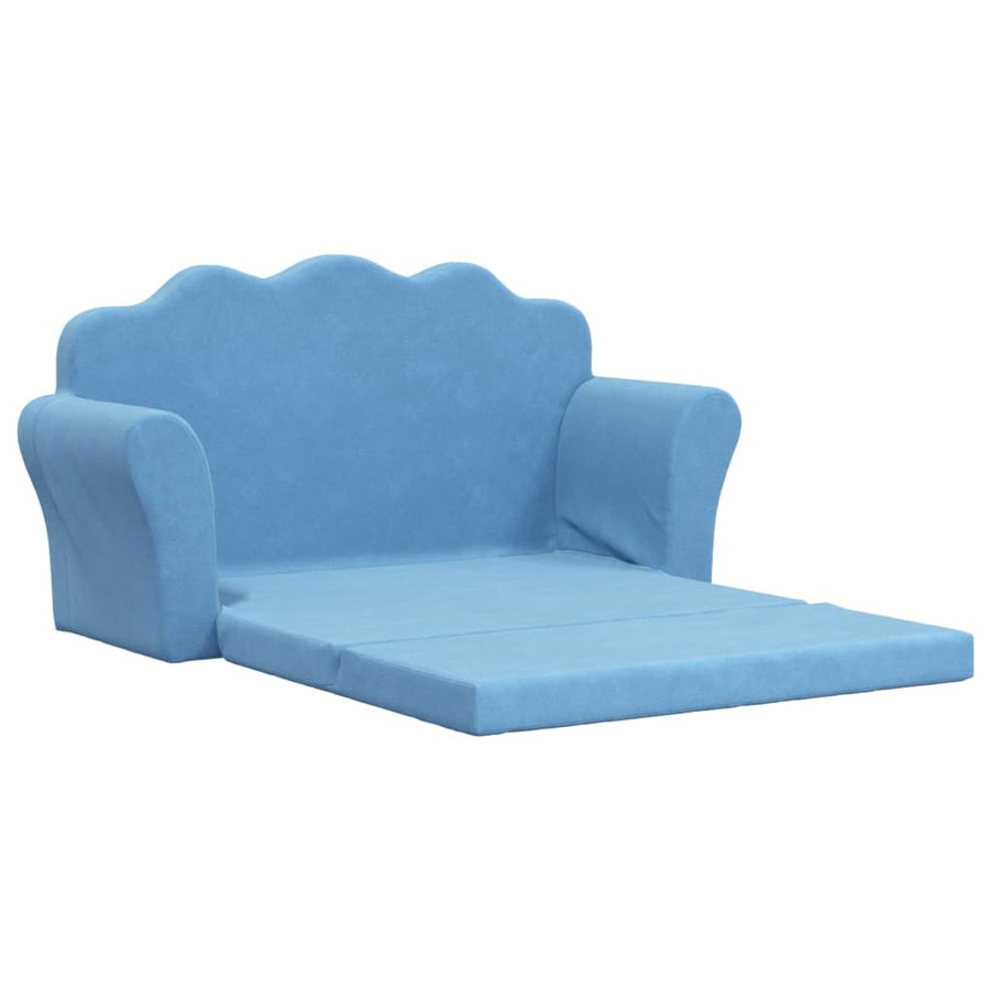 Kinder 2-Zits Zacht Pluche Blauw Slaapbank