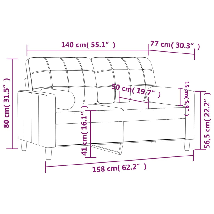 Tweezitsbank Met Sierkussens Stof 140 cm Lichtgrijs
