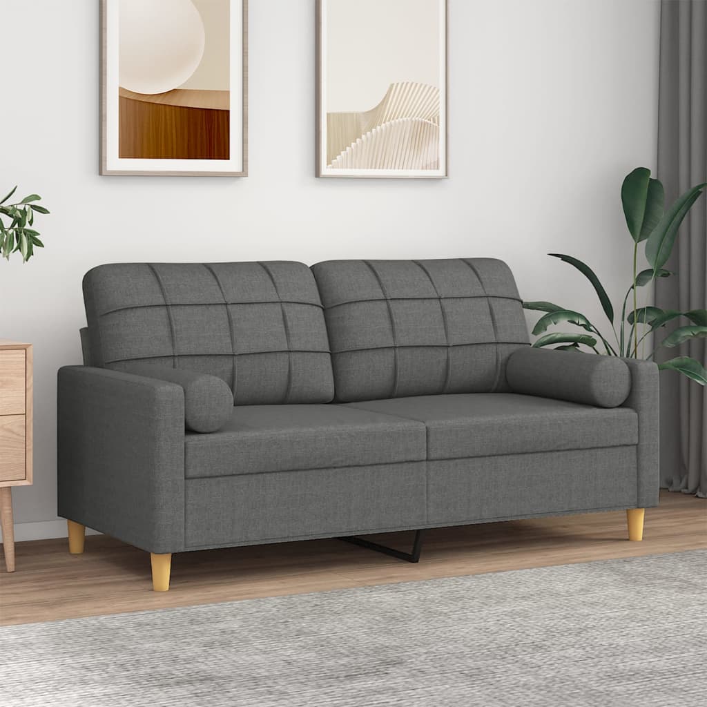 Tweezitsbank Met Sierkussens Stof 140 cm Donkergrijs