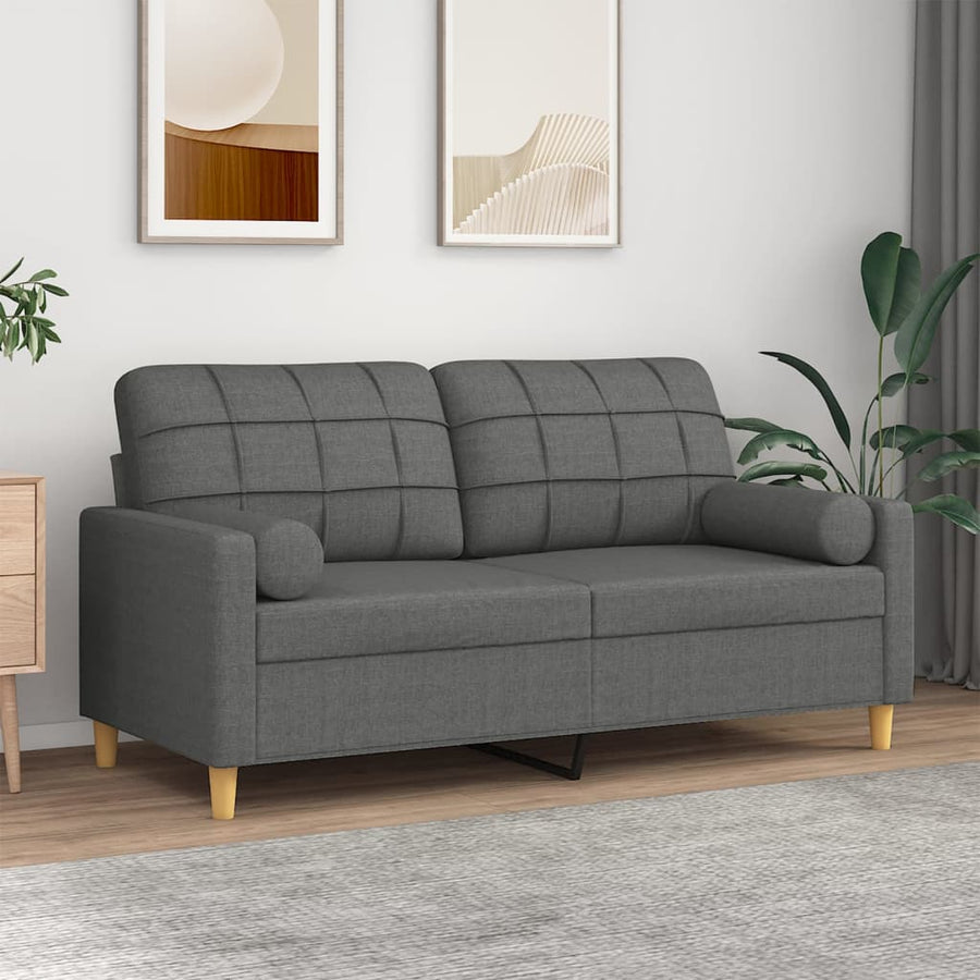 Tweezitsbank Met Sierkussens Stof 140 cm Donkergrijs