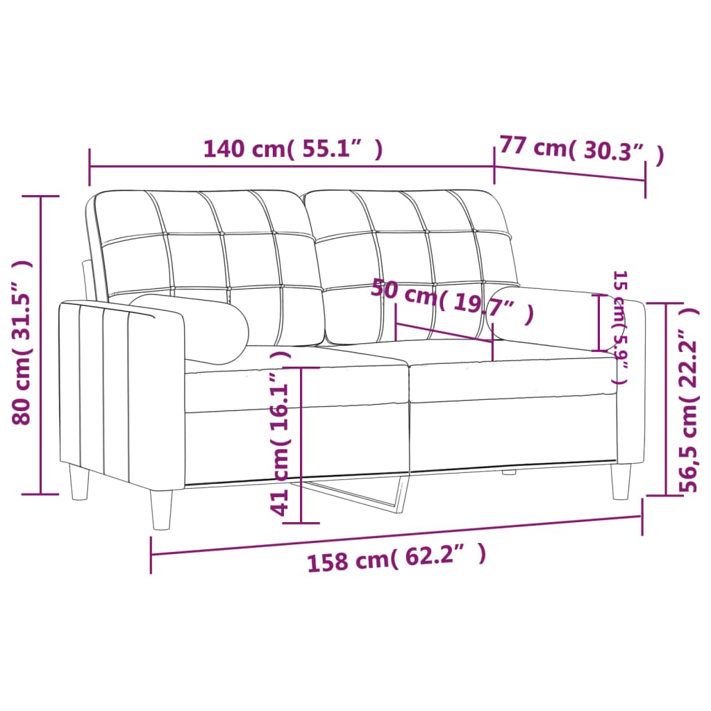 Tweezitsbank Met Sierkussens Stof Kleurig 140 cm Crème