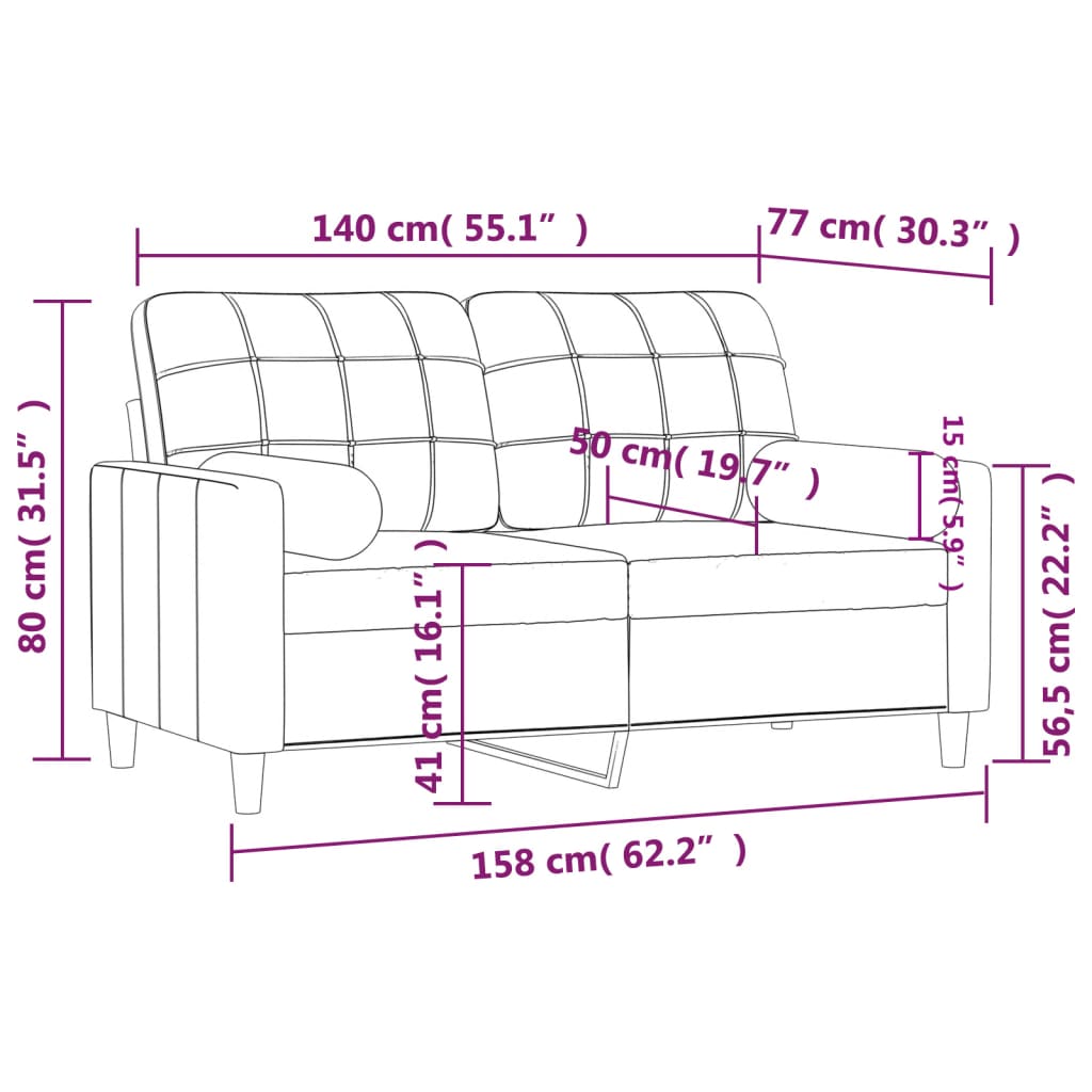 Tweezitsbank Met Sierkussens Stof 140 cm Wijnrood