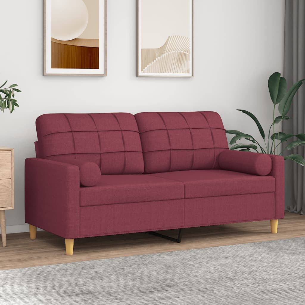 Tweezitsbank Met Sierkussens Stof 140 cm Wijnrood