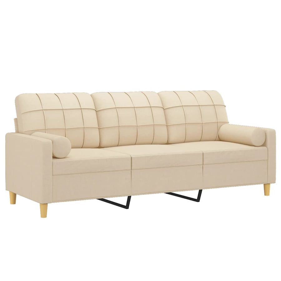 Driezitsbank Met Sierkussens Stof Kleurig 180 cm Crème