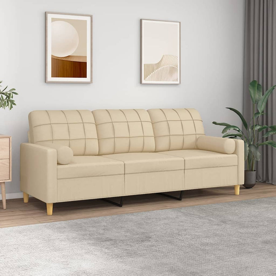 Driezitsbank Met Sierkussens Stof Kleurig 180 cm Crème