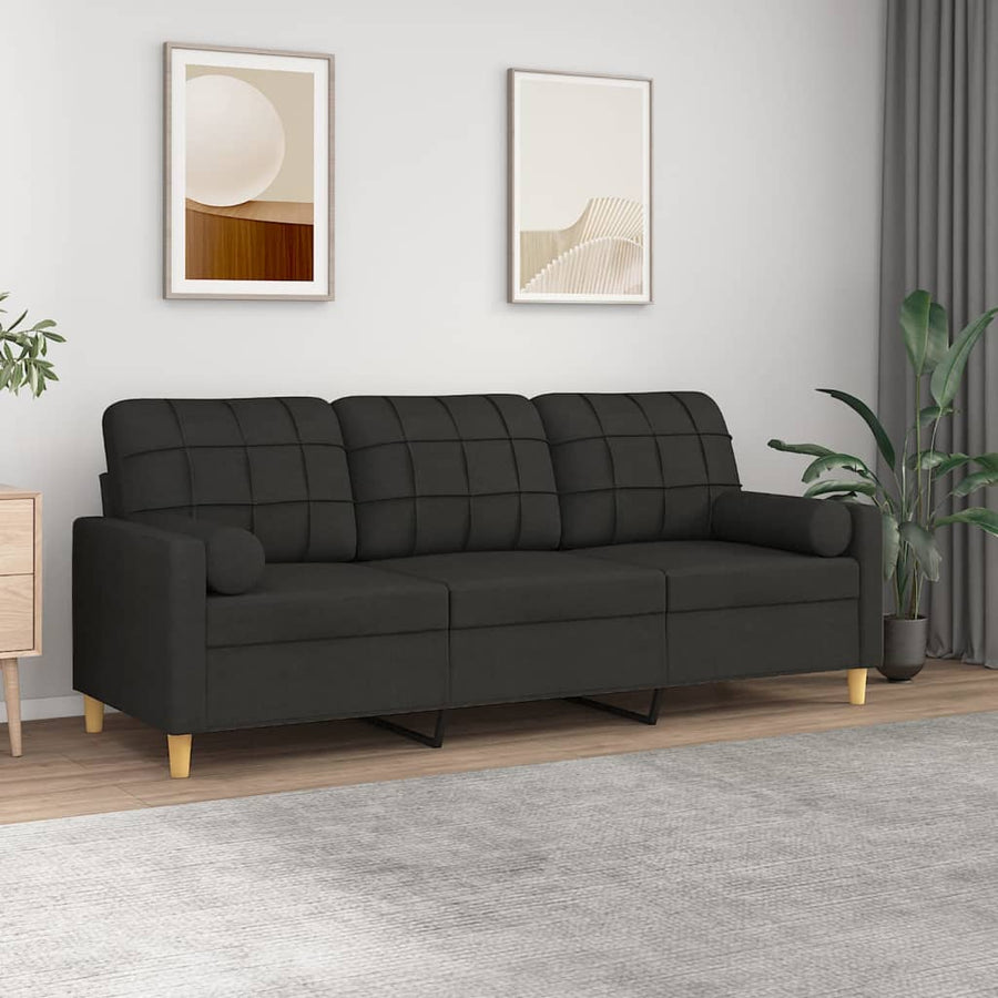 Driezitsbank Met Sierkussens Stof 180 cm Zwart