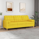 Three-seater sofa with decorative pillows 180 cm fabric light yellow